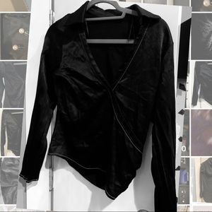 Velvet blouse with white trim